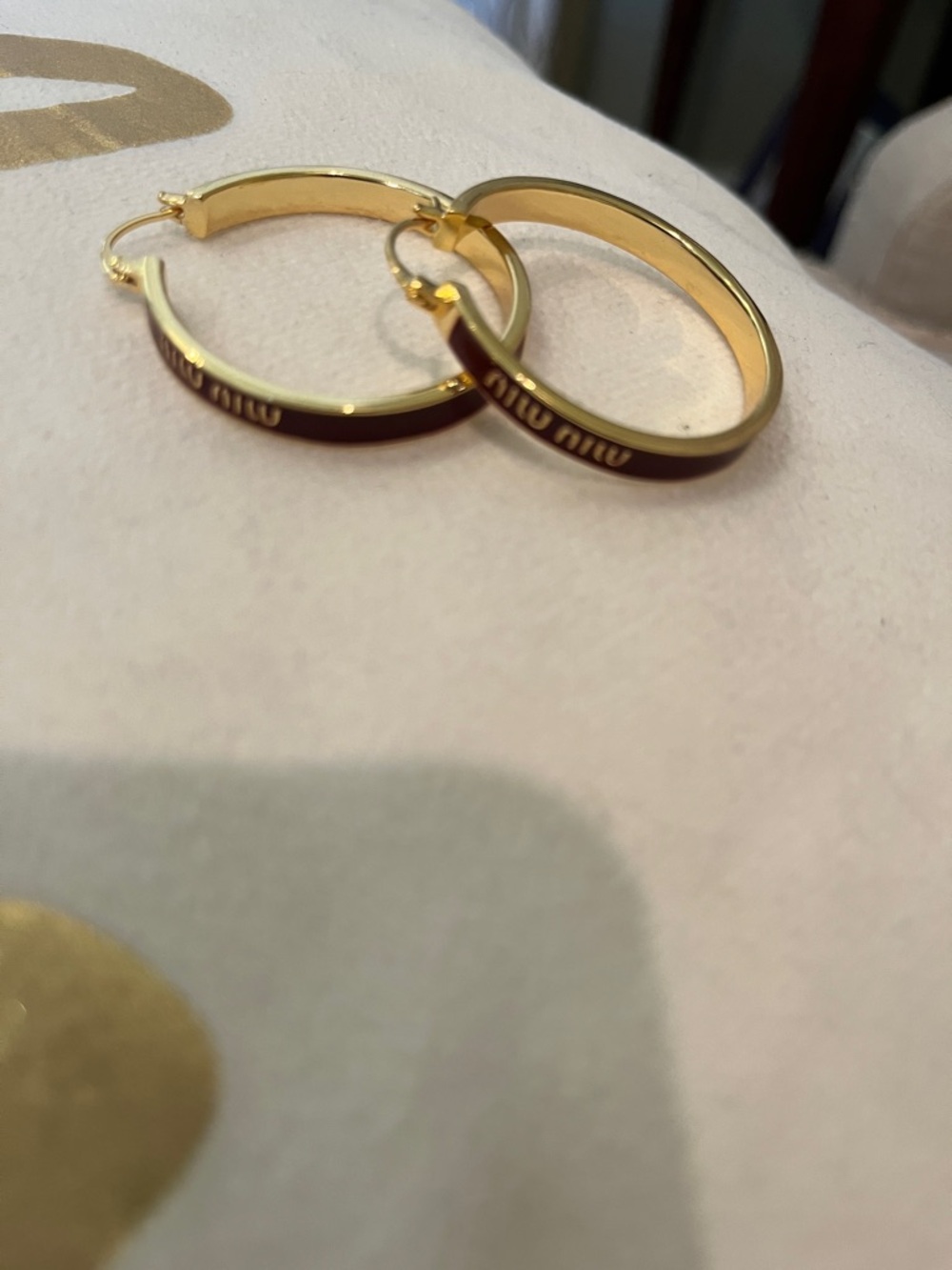 Fashion Gold tone Hoop Earrings with Burgundy Enamel